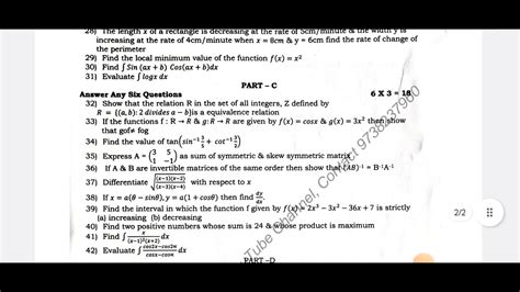 PUC II Year Maths Bagalakote District Mid Term QP 2023 2nd PUC Mid