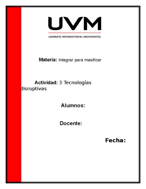 Actividad Tecnolog As Disruptiva Materia Integrar Para Masificar