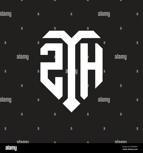 ZH logo with isolated love shape black and white color template design vector, heart shape ...