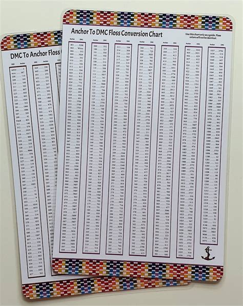 Anchor To Dmc Conversion Charts 2 Sheets Laminated Cross Etsy