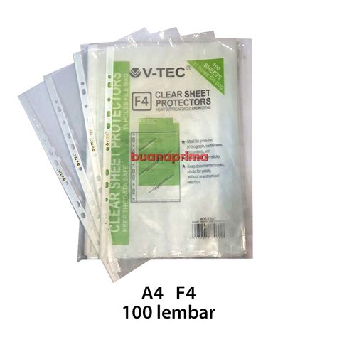 Jual Sheet Protector V Tec A4 F4 Isi 100 Lembar 11 Holes Lembaran