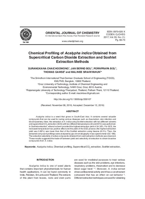 Pdf Chemical Profiling Of Acalypha Indica Obtained From Supercritical