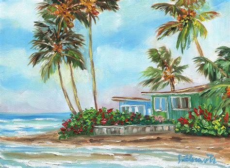 Purchase Green Hawaiian Beach House art, 16x12 | artist Jenny Floravita