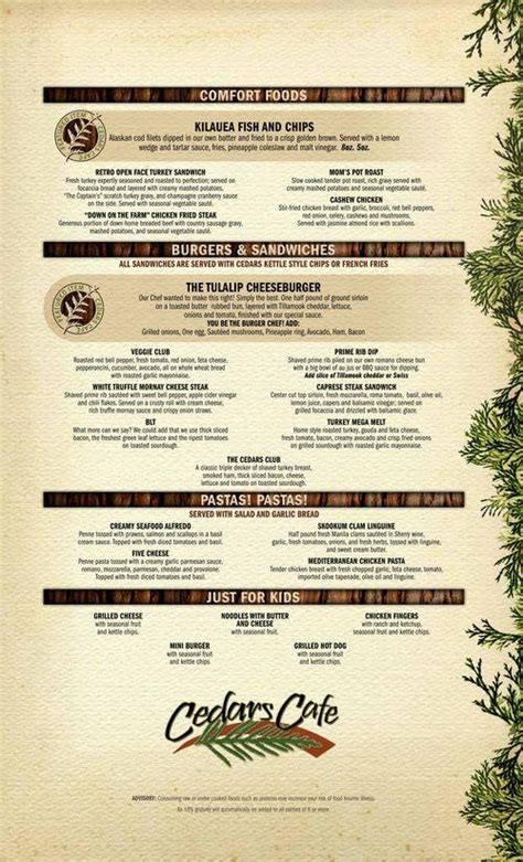 Cedars Cafe Menu In Tulalip Washington Usa