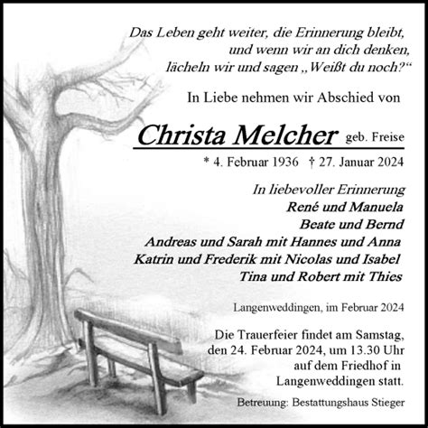 Traueranzeigen Von Christa Melcher Abschied Nehmen De