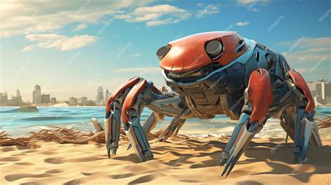 Premium Photo Realistic Robotic Red Crab Sea Futuristic Aquatic Cyber