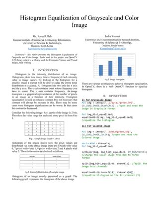 Histogram Equalization Of Grayscale And Color Image Pdf