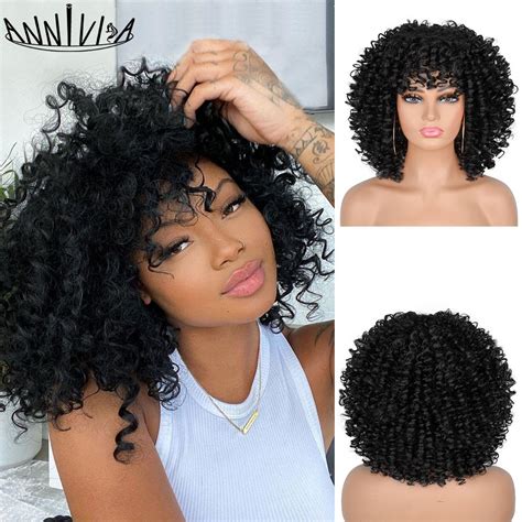 14” Mixed Blonde Short Curly Afro Kinky Human Hair Wig With Bang