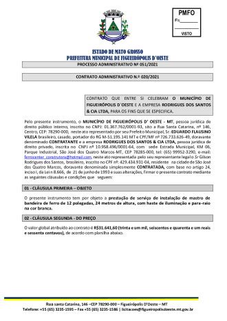 Contrato Prefeitura Municipal De Figueir Polis D Oeste Mt