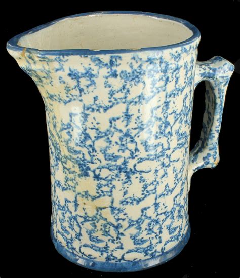 Antique Victorian Stoneware Pitcher Crock Spongeware Spatterware