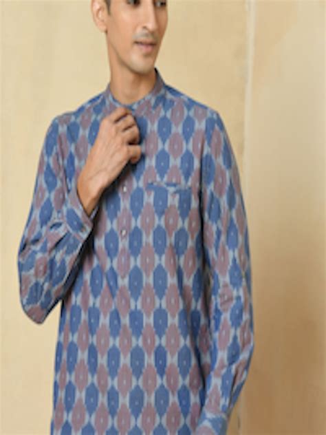 Buy Fabindia Ikat Printed Band Collar Short Cotton Kurta Style Casual