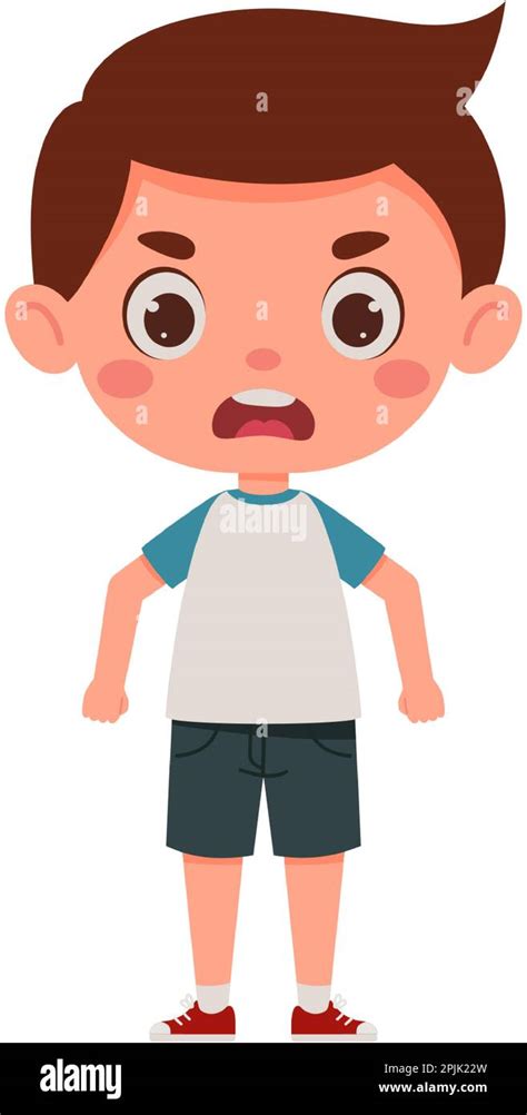 Cute Cartoon Little Angry Boy Little Schoolboy Character Vector