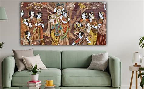 The Seven Colours Beautiful Canvas Madhubani Radha Krishna Painting