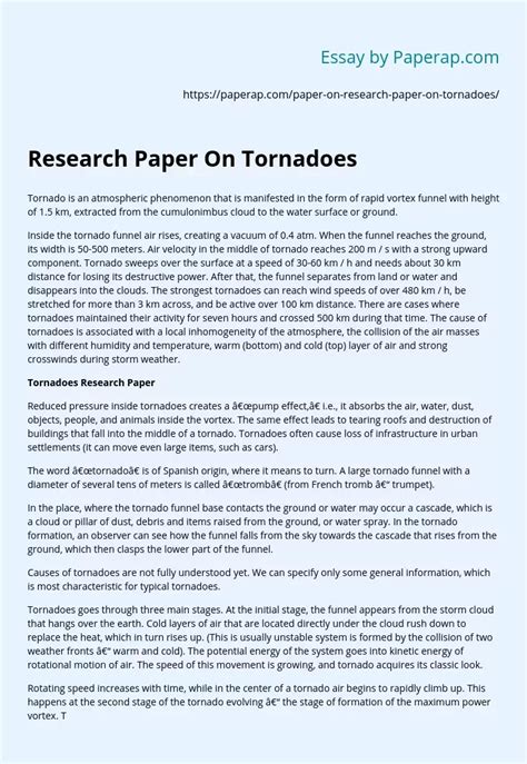 Research Paper On Tornadoes Free Essay Example