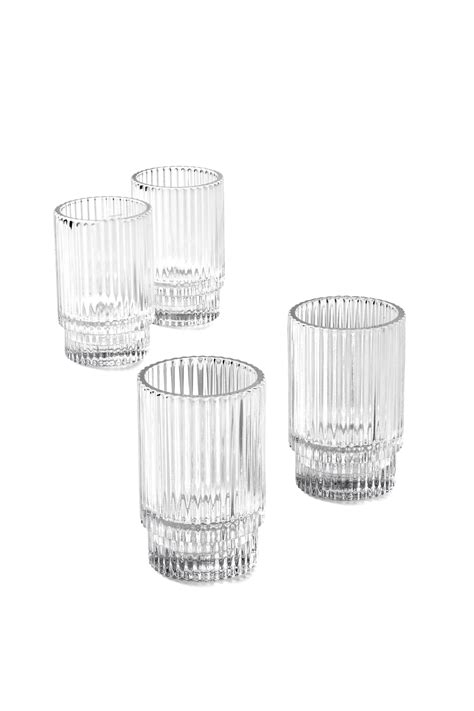 Serene Spaces 4 Pc Clear Ribbed Glass Candle Holders Ideal For Décor