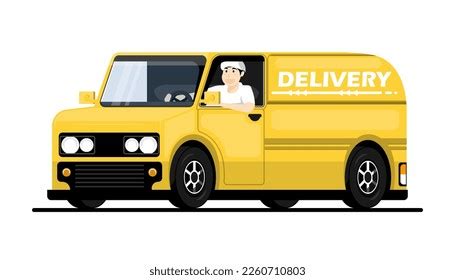 Cartoon Male Courier Driving Van Delivery Stock Vector (Royalty Free ...