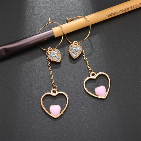 Latest Great Fashion Custom Long Pink Heart Dangle Earrings For Women