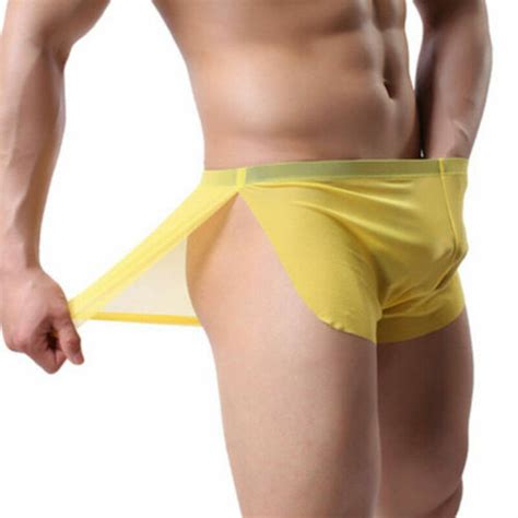 Men Sexy Sheer See Through Boxer Briefs Underwear Mesh Shorts Trunks