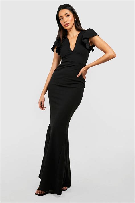 Puff Sleeve Plunge Maxi Dress Boohoo