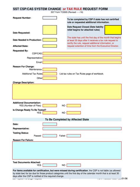 Fillable Online SST CSP CAS SYSTEM CHANGE Or TAX RULE REQUEST FORM Fax