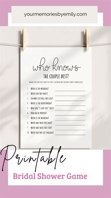 Who Knows The Couple Best Bridal Shower Game Printable Instant Digital Download Artofit