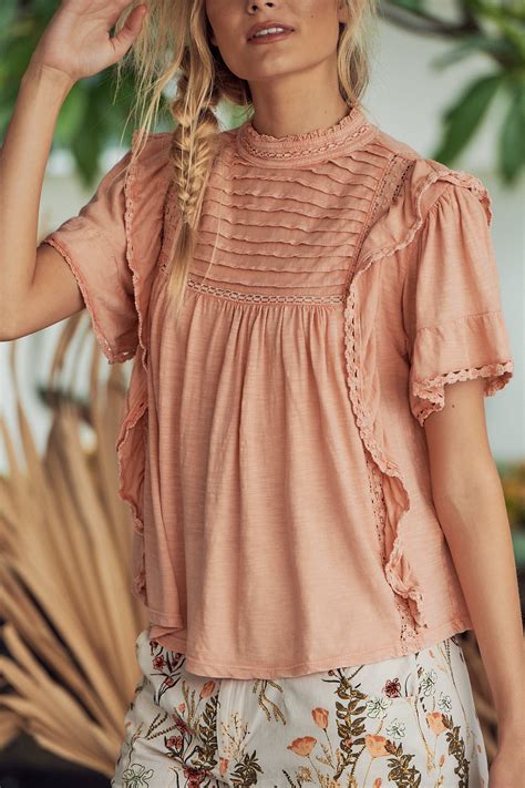 Le Femme Tee Winter Coral Free People Victorian Inspired Top