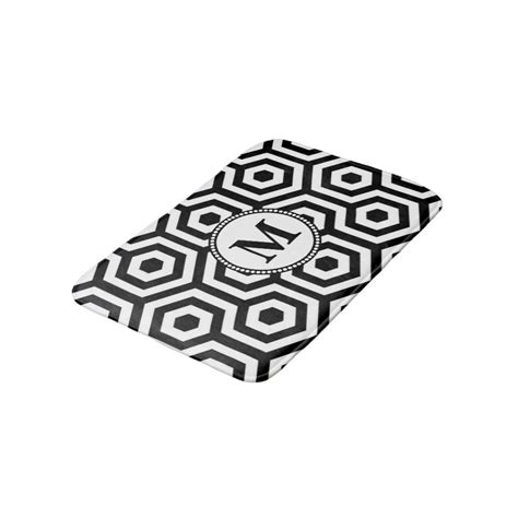 Black And White Geometric Pattern Monogram Bath Mat Zazzle