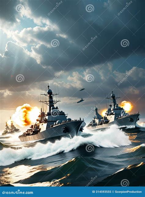 Naval Fleet In Rough Seas Stock Image Image Of Dramatic 314593555