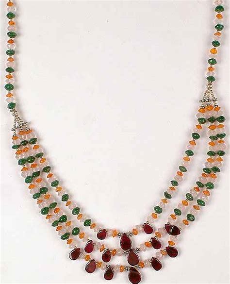 Designer Gemstone Beaded Necklace Exotic India Art