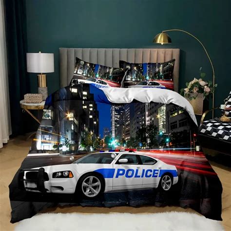 Police Car Duvet Cover Black Policeman Car Twin Bedding Set Cartoon