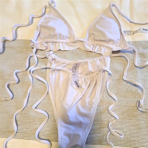 Shein Swim Nwot Shein Womens White Ruffle Bikini Sz M Poshmark