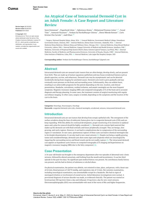 Pdf An Atypical Case Of Intracranial Dermoid Cyst In An Adult Female