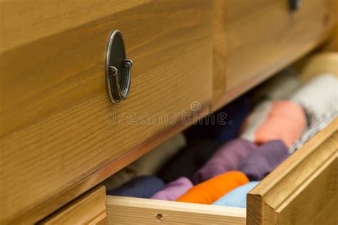 Folded Clothes in Chest of Drawers Closeup Stock Image - Image of color ...