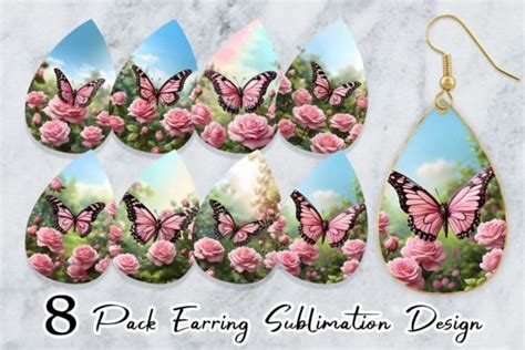 Earring Butterfly Pink And Flower Graphic By Artnoy · Creative Fabrica