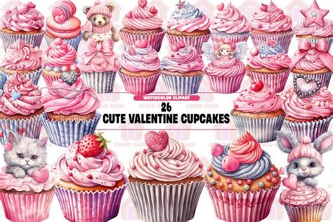 Cute Valentine Cupcakes Clipart Png Graphic By Kookie House Creative