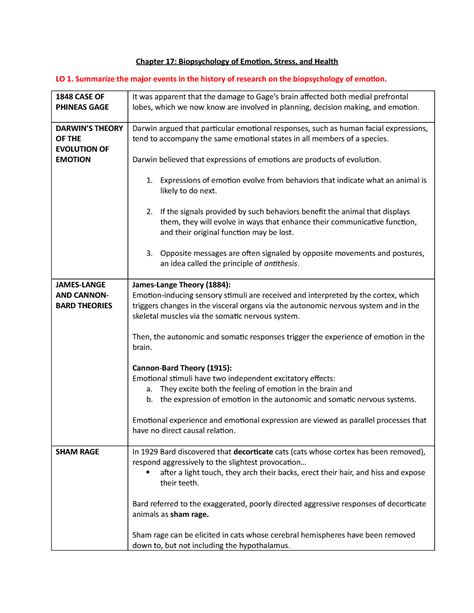 PSY2061 Week 8 Emotion Stress Health Chapter 17 Biopsychology Of