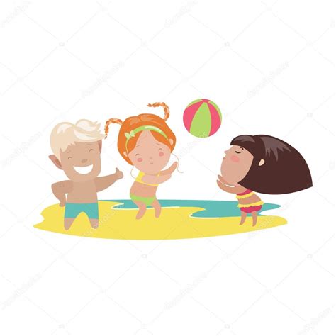 Children Playing Beach Volleyball — Stock Vector © Masastarus 77918818