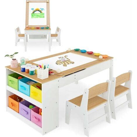 COSTWAY Set Tavolo E Sedia Per Bambini Tavolo Artistico 2 In 1 Con