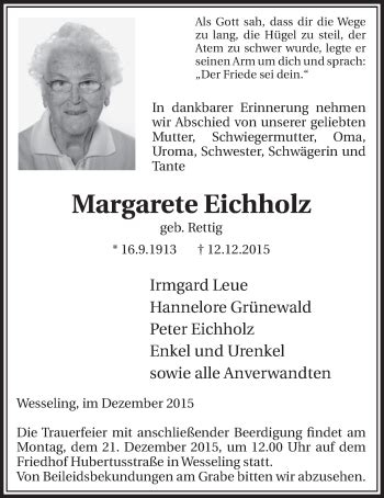 Traueranzeigen Von Margarete Eichholz Wirtrauern