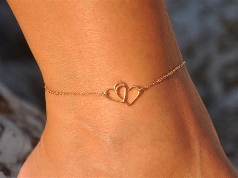 Double Heart Anklet Personalized Heart Ankle Bracelet For Etsy