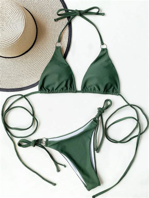 Shein bikini con tira cruzada triángulo Vezia