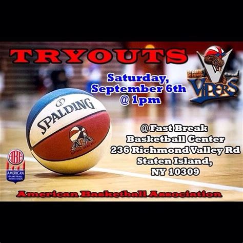 Staten Island Vipers Aba Tryouts Is Saturday September 6th 1pm At