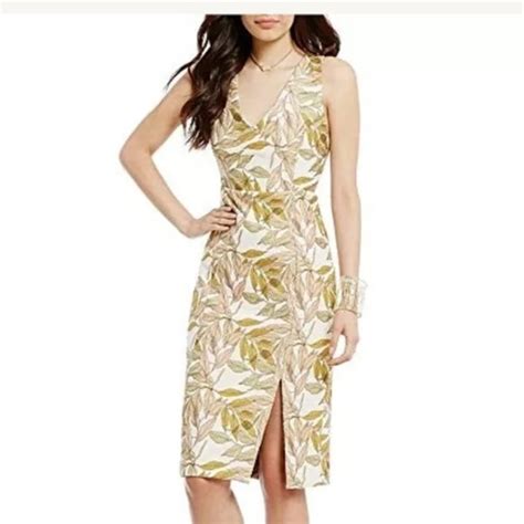 Gianni Bini Dresses New Gianni Bini Yellow Leaf Print Beckham Rib