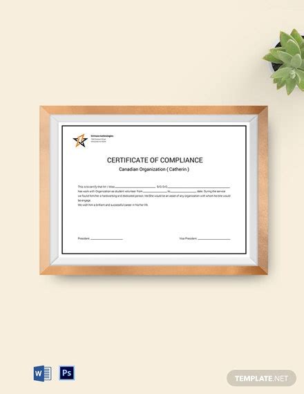 Certificate Of Compliance Template Word Doc Psd With Regard To Free