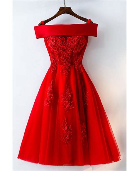 Short Off Shoulder Red Lace Bridal Party Dress Myx18171