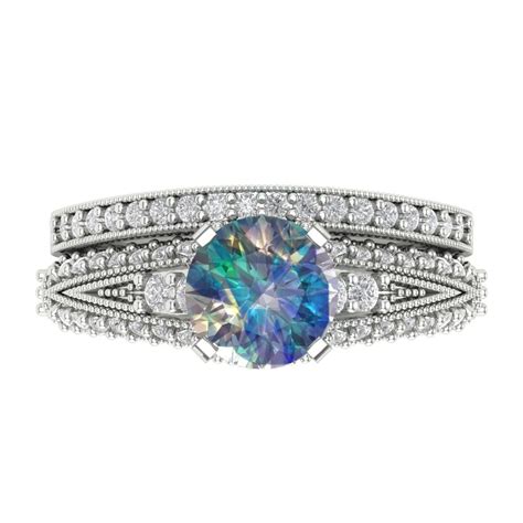 Clara Pucci K White Gold Round Cut Ct Synthetic Blue Moissanite