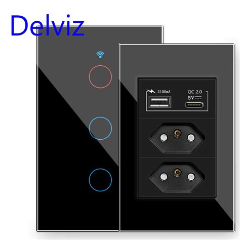 Delviz Brasil Tomada Usb Padr O Da Ue Interruptor Vidro Cristal Pins