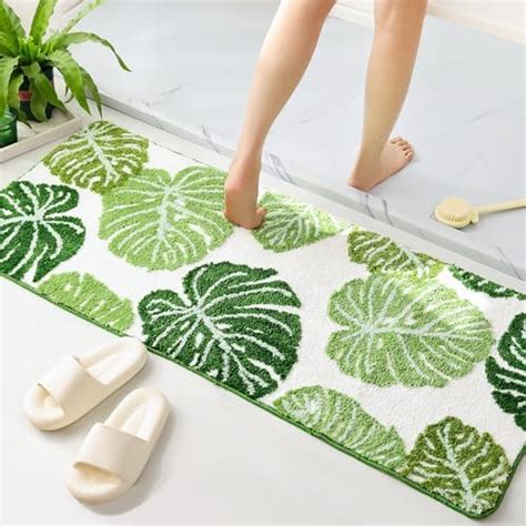 Panstar Green Leaf Bathroom Runner Rug Monstera Plant Long Bath Mat