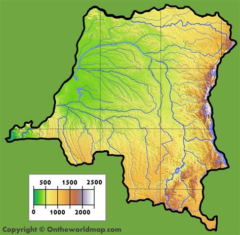 Physical map of Democratic Republic of the Congo - Ontheworldmap.com