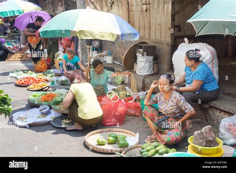 Woman Street Food Vendors Market In Yangon Rangoon Myanmar Burma